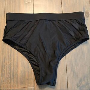 Express high-wasted high rise cheeky mesh bikini bottom medium black